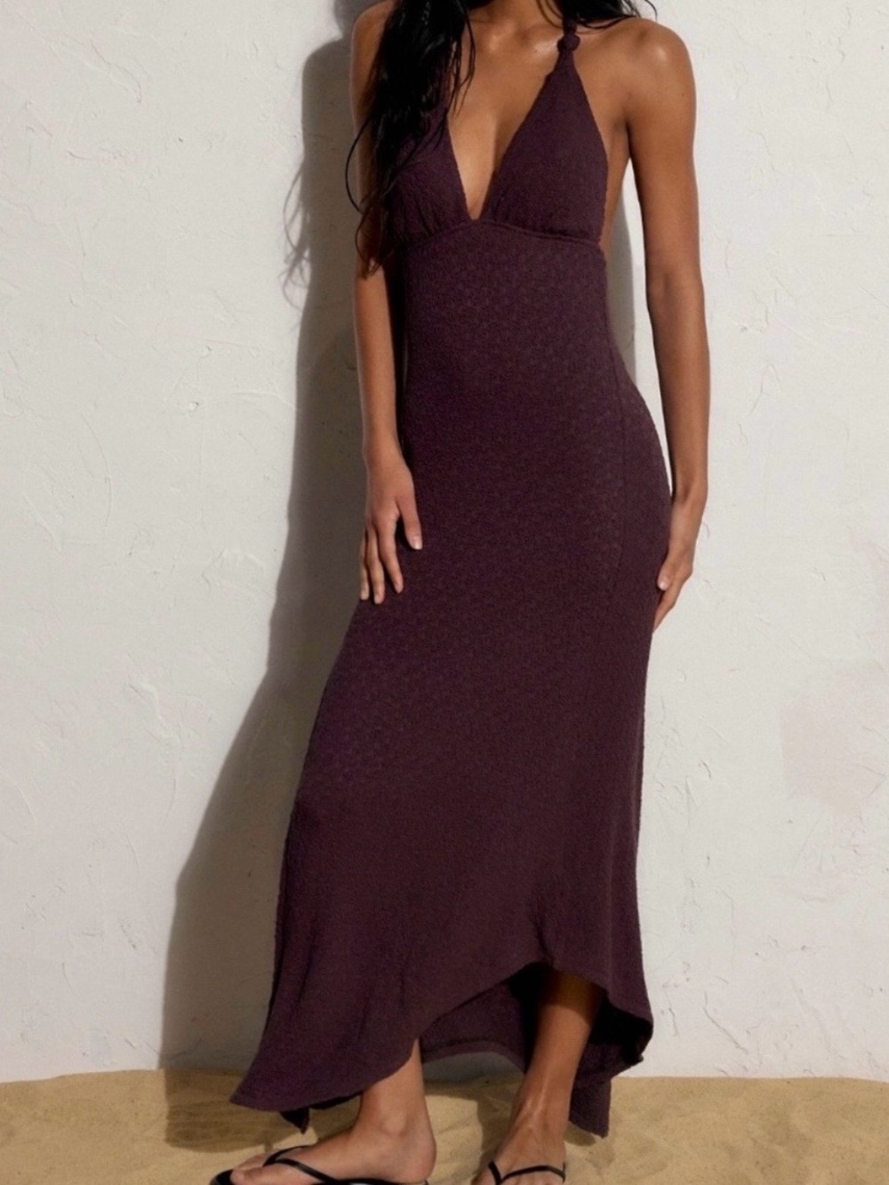 Free People Plum Halter Knit High-Low Maxi Dress